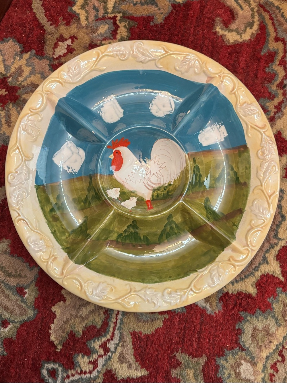 Vintage Rustic Rooster Jay Imports Serving Dip Platter Large Multi Compartment